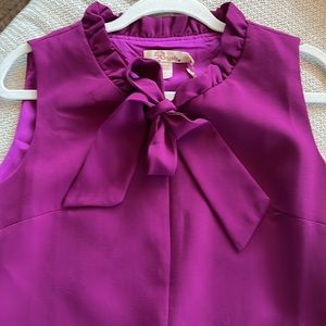 Aretha Magenta Ruffle/Bow Neck Shift Dress Medium.